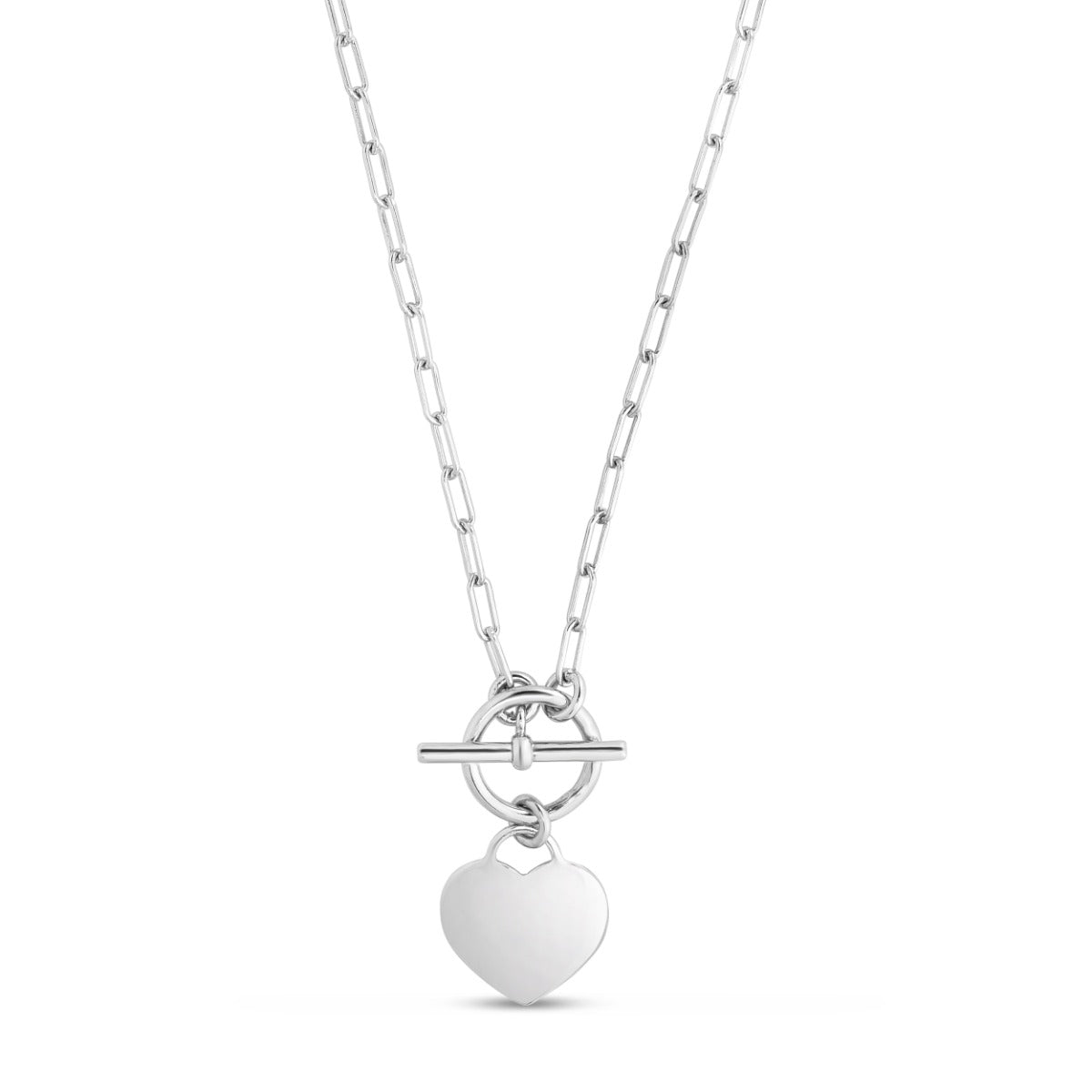 Sterling Silver Polished Heart Necklace with Toggle Clasp