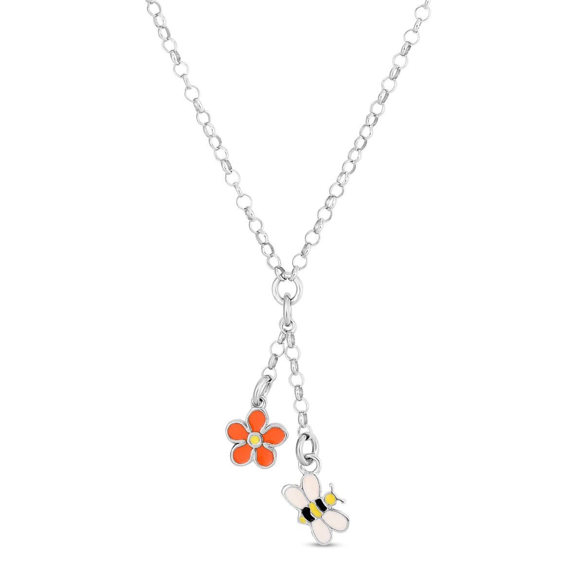 Sterling Silver Enamel Flower Necklace with Lobster Clasp