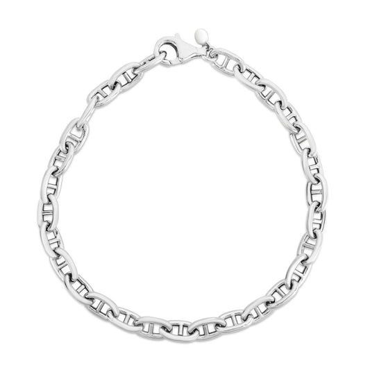 Sterling Silver Polished Puffed Mariner Chain with Lobster Clasp