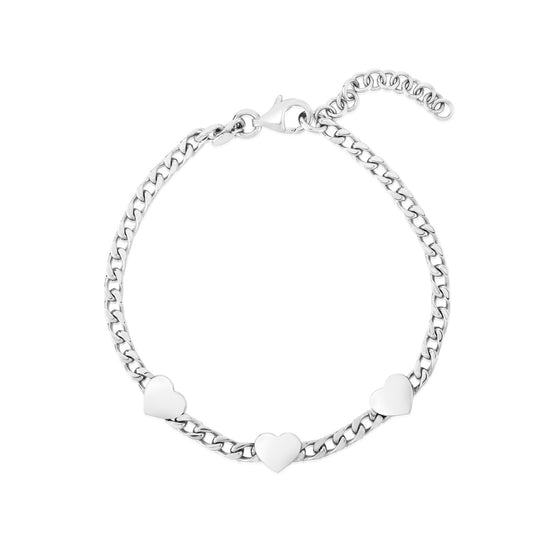 Sterling Silver Polished Heart Chain Bracelet with Lobster Clasp