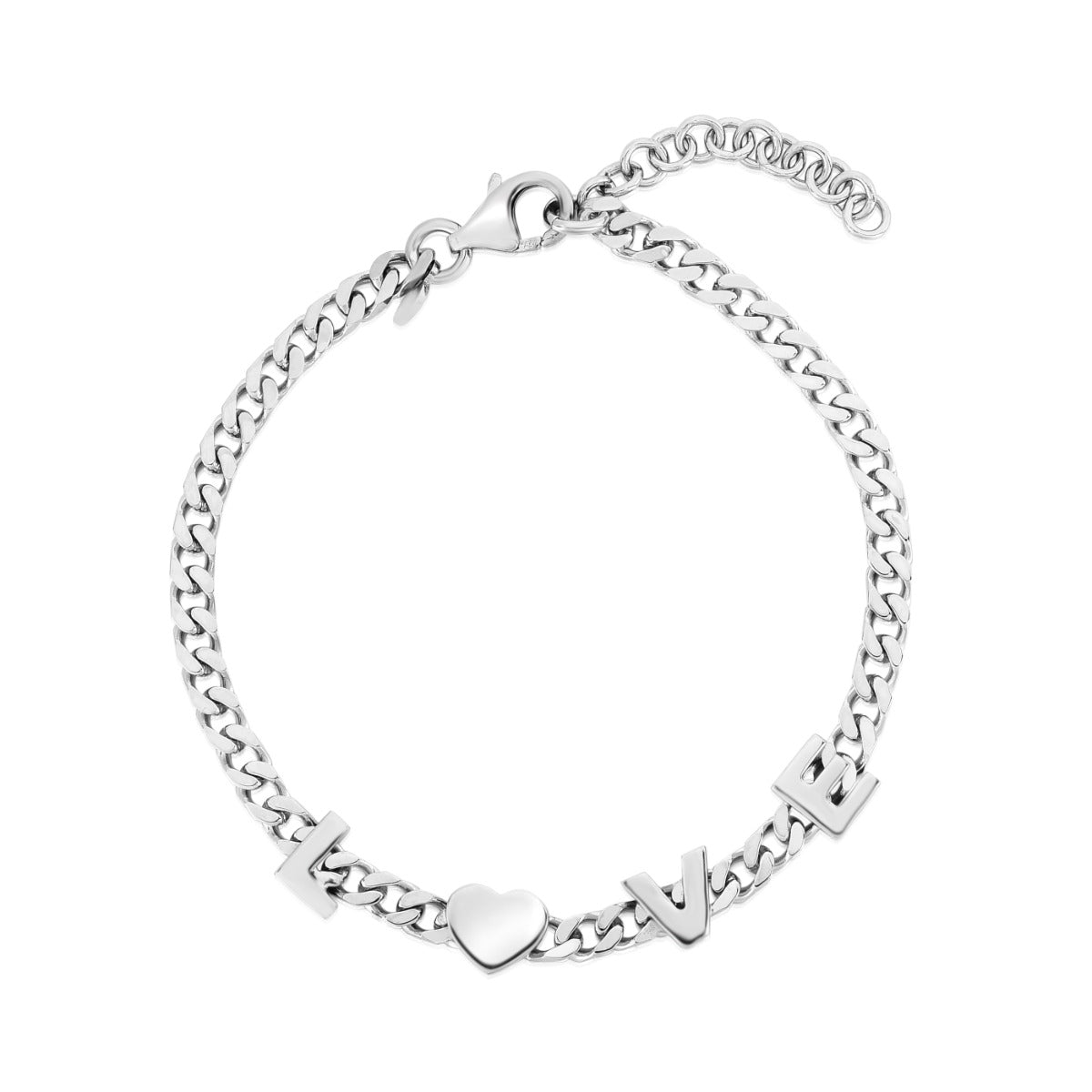 Sterling Silver Polished Love Chain Bracelet with Lobster Clasp