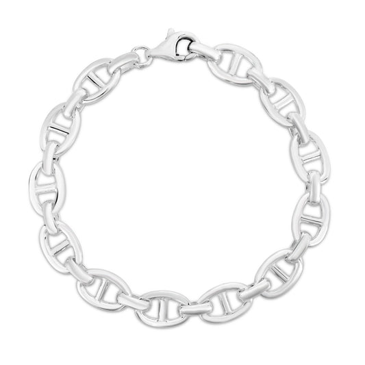 Sterling Silver Polished Puffed Mariner Bracelet with Lobster Clasp