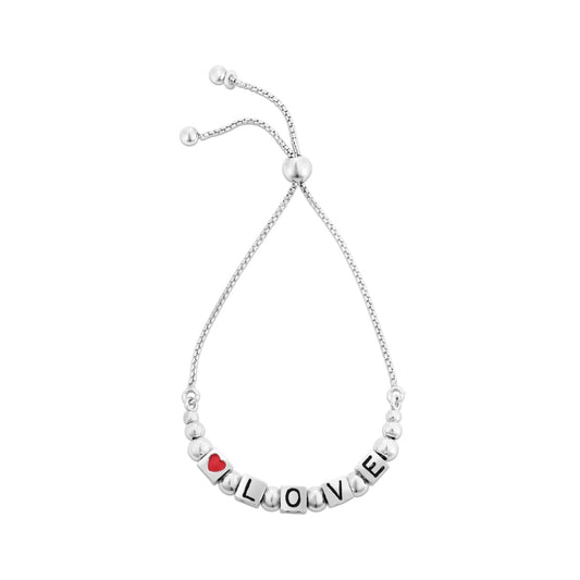 Sterling Silver Polished Love Friendship Bracelet with Drawstring Clasp