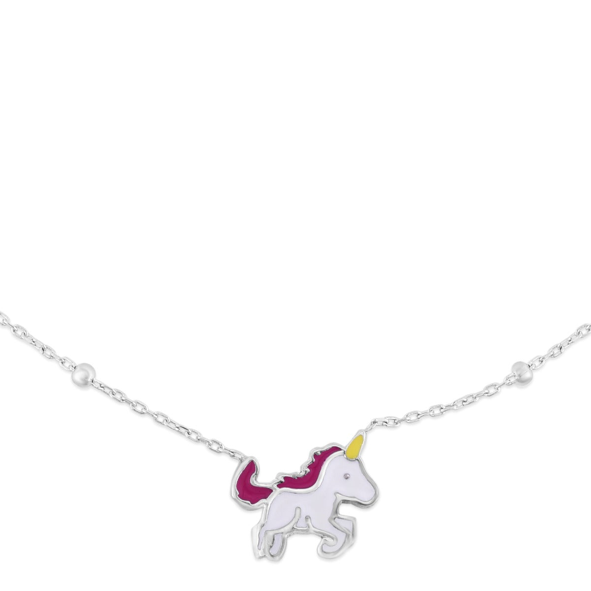 Sterling Silver Polished Enamel Unicorn Charm Necklace with Lobster Clasp