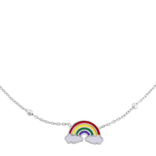 Sterling Silver Polished Enamel Rainbow Pendant Charm Necklace with Lobster Clasp