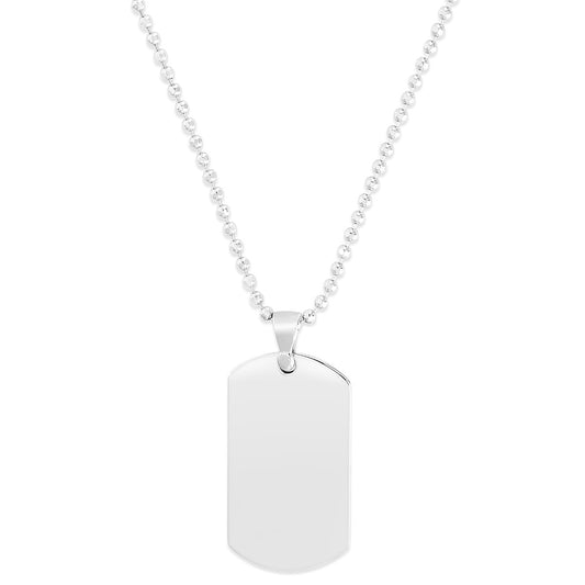 Sterling Silver Polished Rectangular Tag Necklace with Lobster Clasp