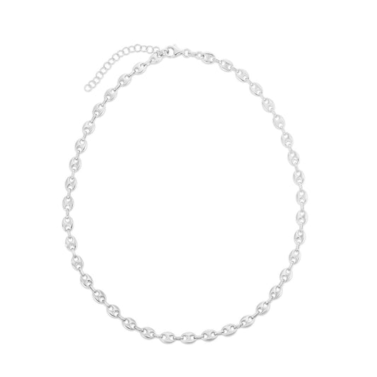 Sterling Silver Polished Puffed Mariner Chain with Lobster Clasp