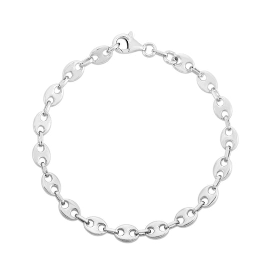 Sterling Silver Polished Puffed Mariner Chain Bracelet with Lobster Clasp