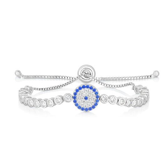 Sterling Silver Enamel and CZ Evil Eye Friendship Bracelet