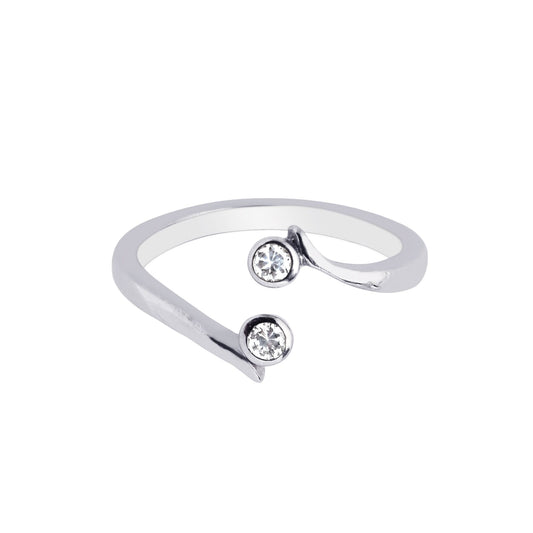 Sterling Silver Bypass Toe Ring with Two Bezel Set CZ