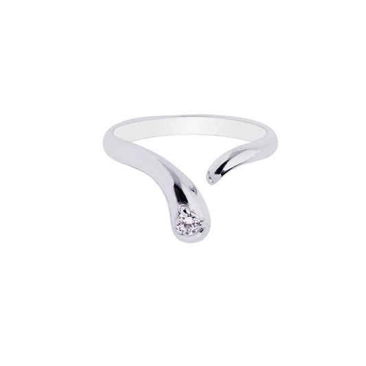 Sterling Silver Polished Bypass Toe Ring with CZ