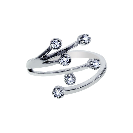 Sterling Silver Bypass Scattered CZ Toe Ring