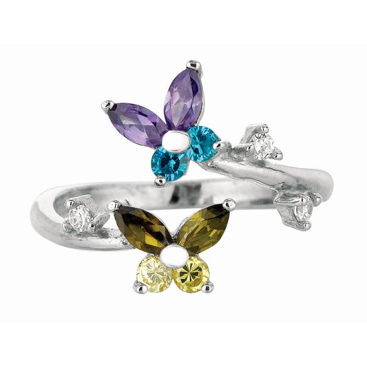 Sterling Silver Bypass CZ Flower Toe Ring