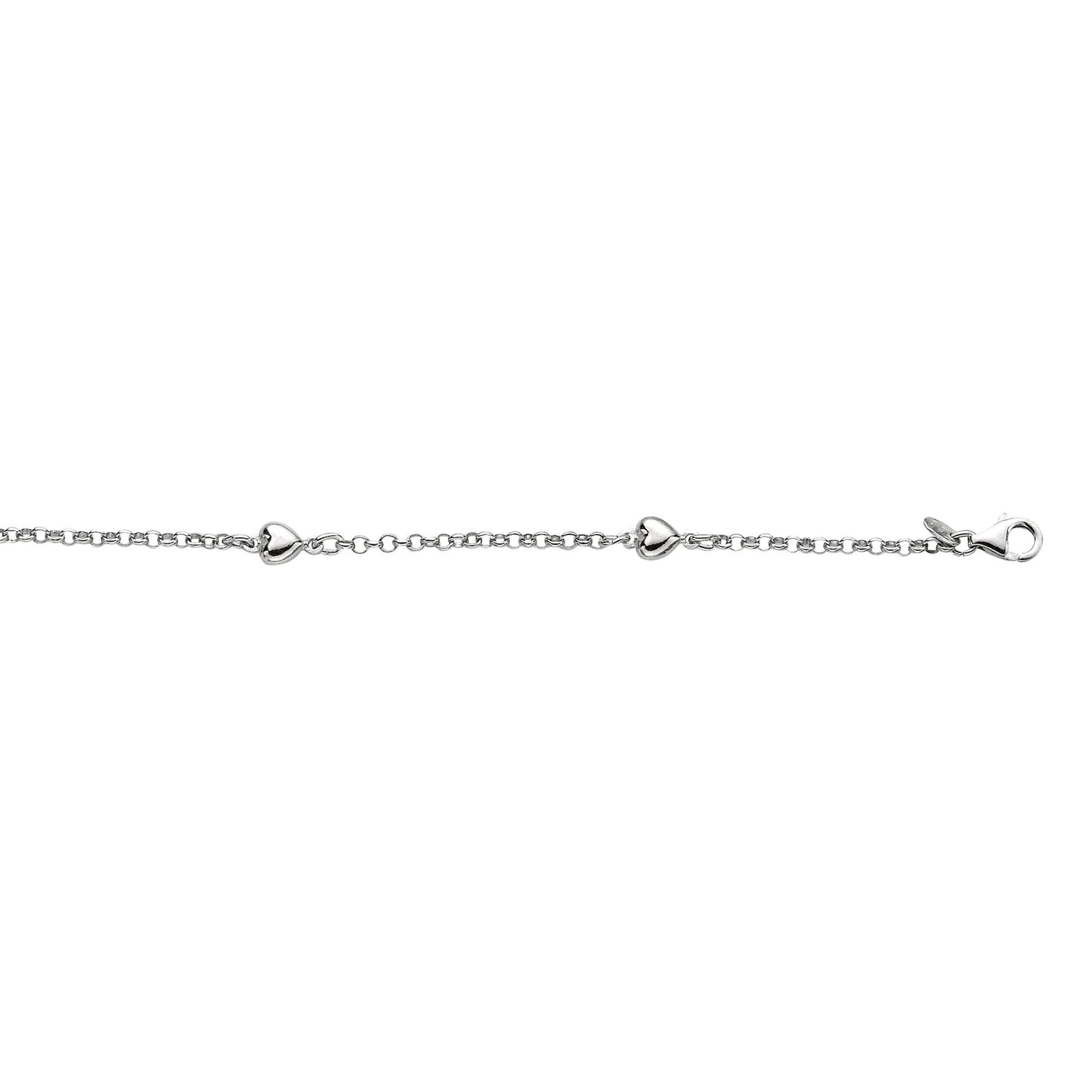 Sterling Silver Polished Heart Station Bracelet