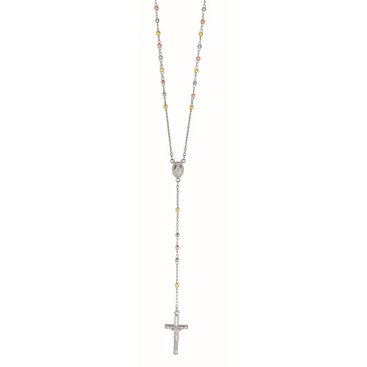 Sterling Silver Tri-color Beads Rosary Necklace