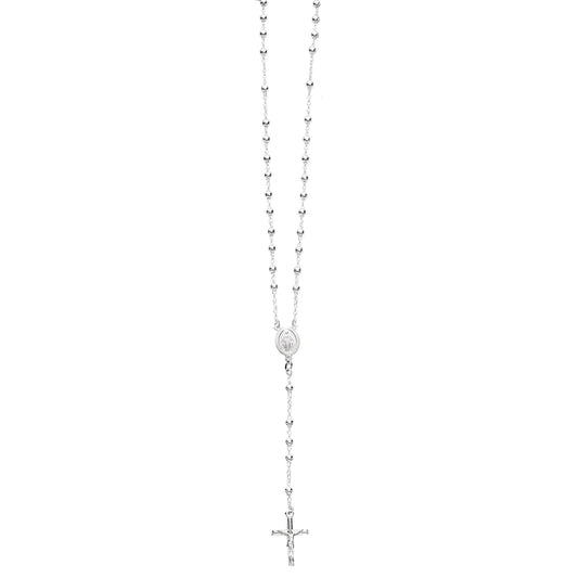 Sterling Silver Polished Bead Rosary Necklace
