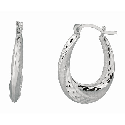 Sterling Silver Diamond Cut & Polished Twist Puffed Hoop Earring