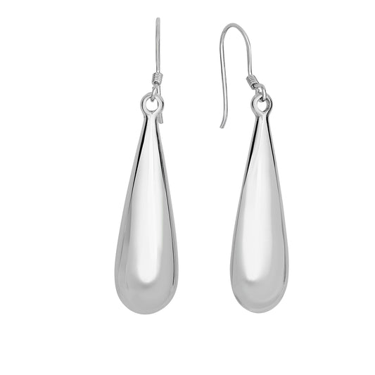 Sterling Silver Long Puff Teardrop Dangle Earring