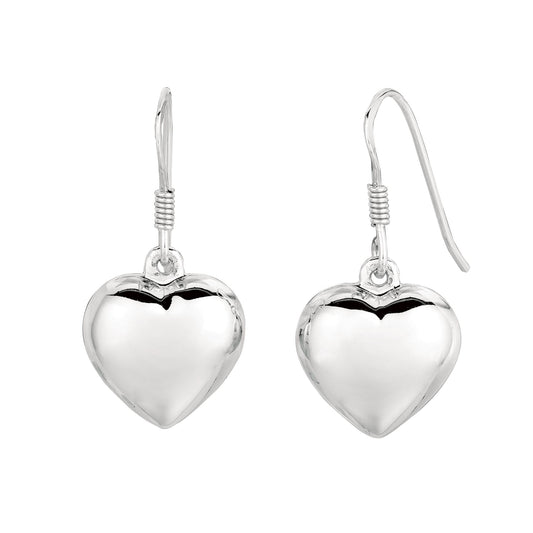 Sterling Silver Puff Heart Dangle Earring