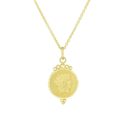 14K Gold Roman Coin Inspired Charm Pendant Necklace