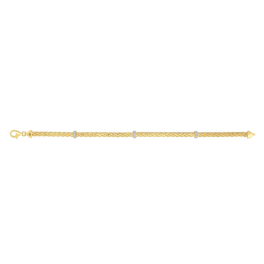 14K Gold and White Diamonds Heritage Stationed Multi Strand Woven Bracelet with Lobster Clasp