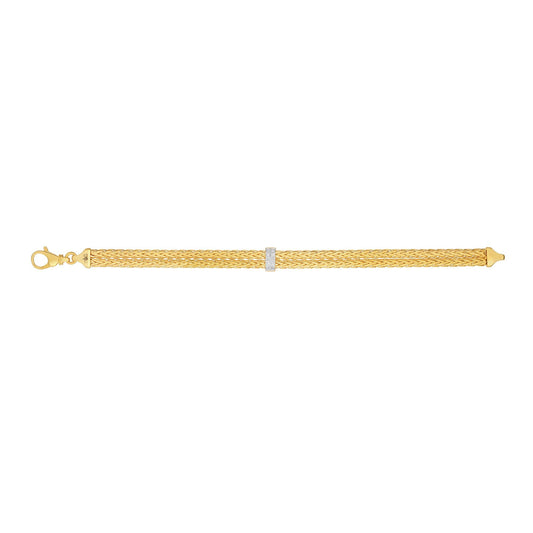 14K Gold and Diamonds Double Strand Woven Bracelet with Center Bar