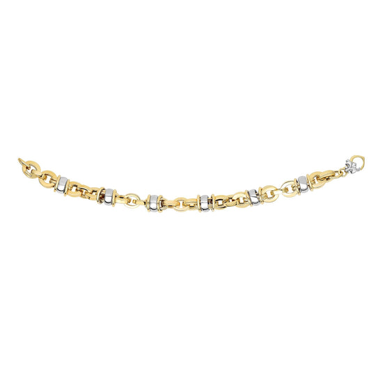 14K Two-tone Gold Rondel Station Heritage Link Bracelet