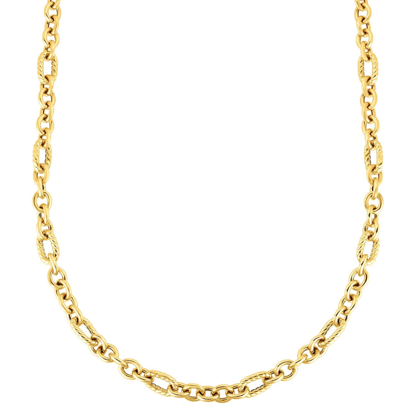 14K Gold Textured Oval Link Fancy Necklace with Lobster Clasp