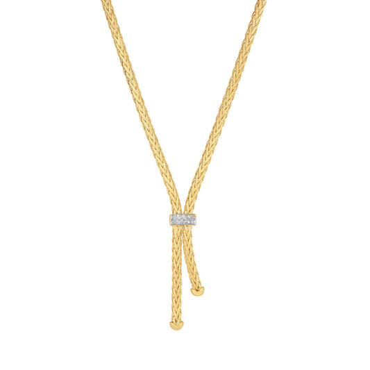 14K Gold and Diamonds Heritage Lariat Woven Necklace with Lobster Clasp