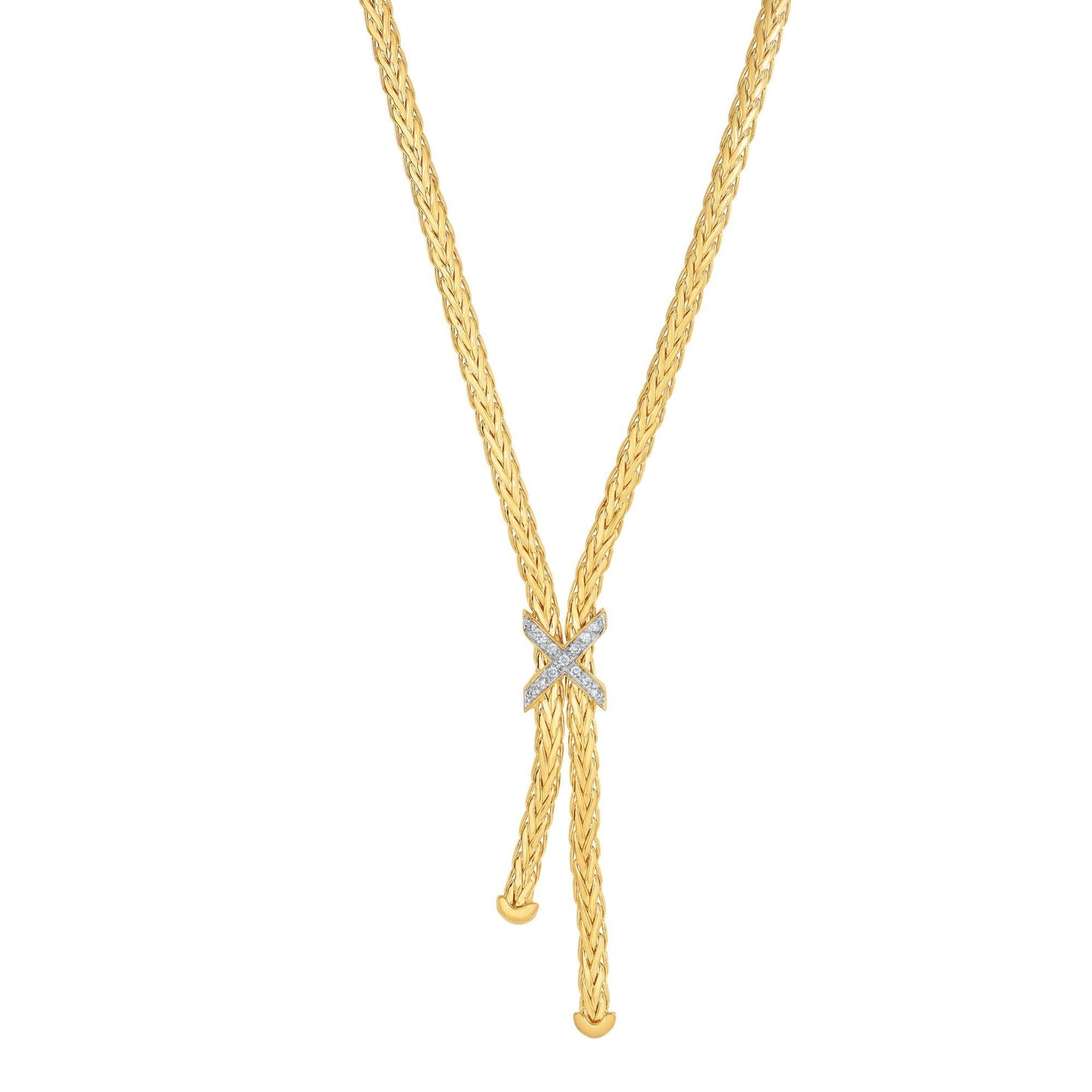 14K Gold Woven Lariat X Diamond Necklace