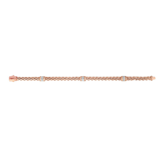 14K Gold and Station Diamond Braided Woven Bracelet with Box Clasp