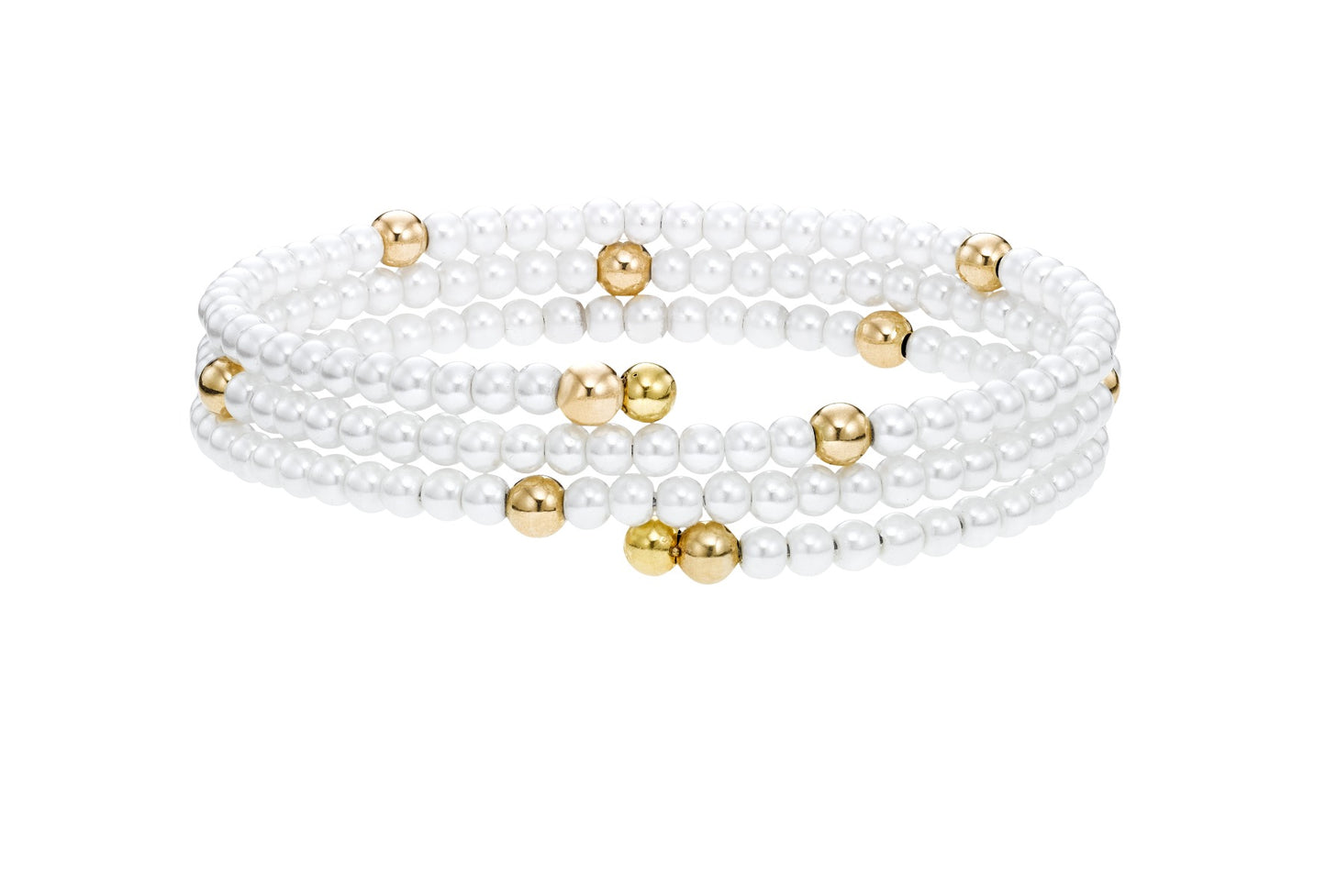 14K Gold Pearl & Polished Bead Coil Bangle