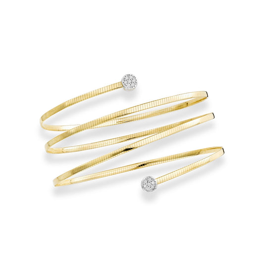 14K Yellow &  Gold and Diamonds Omega Coil Wrap Bangle