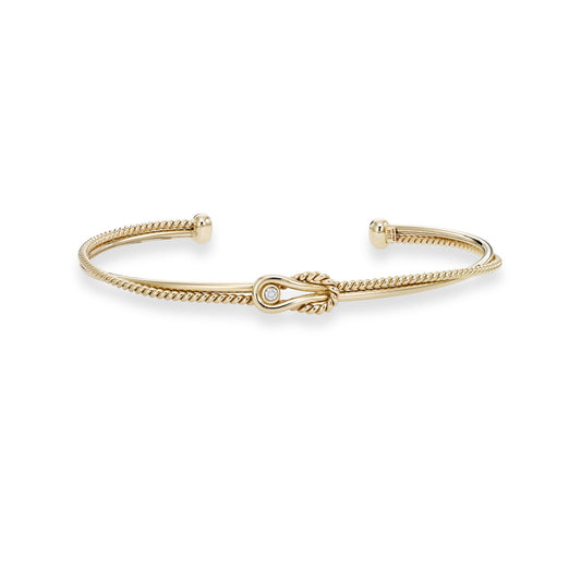 14K Gold Fancy Cuff Bangle with 0.02ct White Diamond