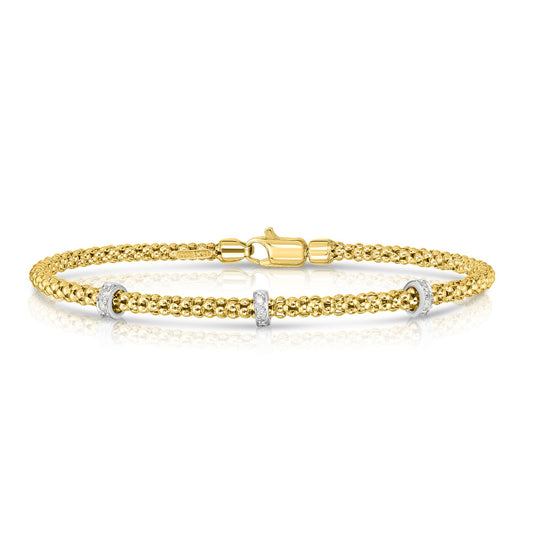 Diamonds and 14K Gold Fancy Popcorn Bangle with Lobster Clasp