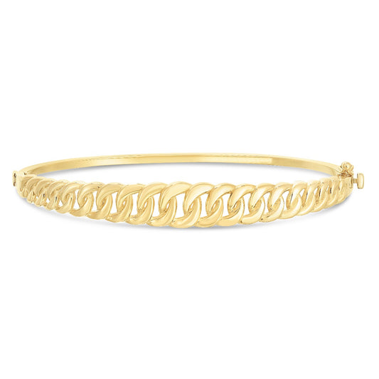 14K Yellow Gold Polished Curb Chain Bangle with Box Clasp