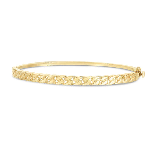 14K Yellow Gold Polished Cuban Chain Bangle with Box Clasp