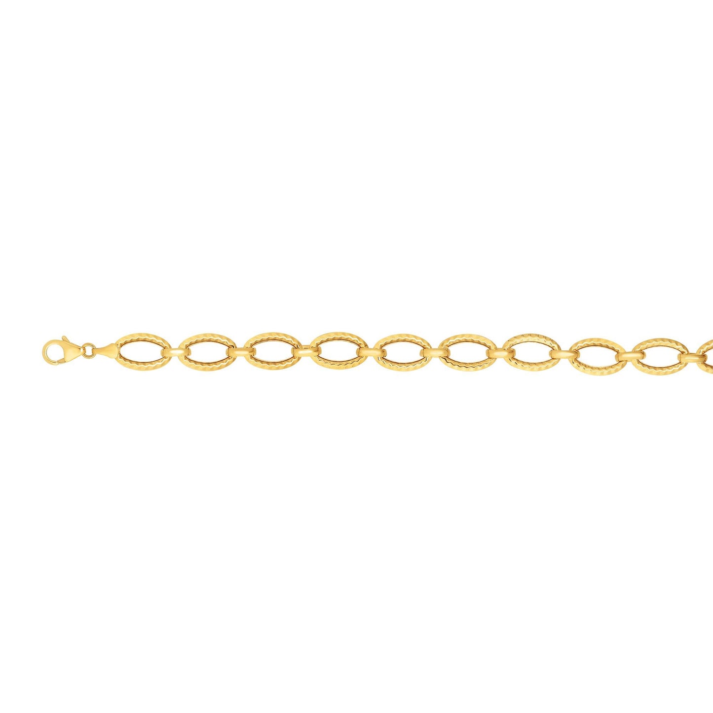 14K Gold Diamond Cut Oval Link Bracelet