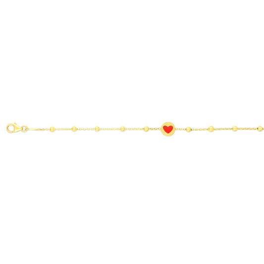 14K Gold Children's Red Heart and Bead Bracelet