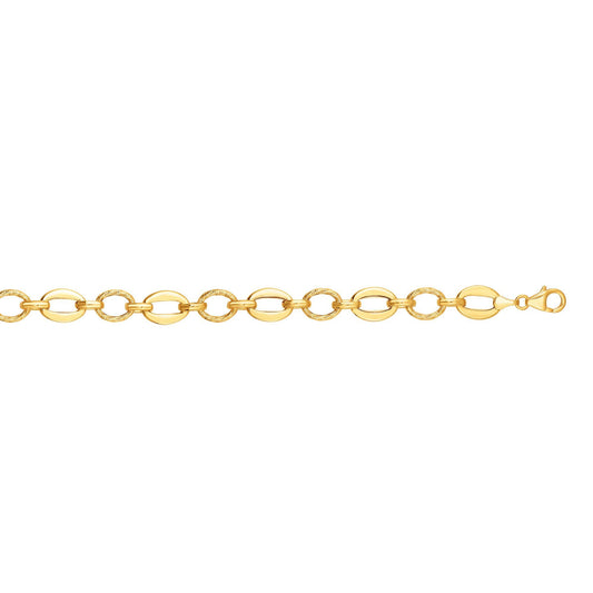 14K Gold Polished Oval & Diamond Cut Link