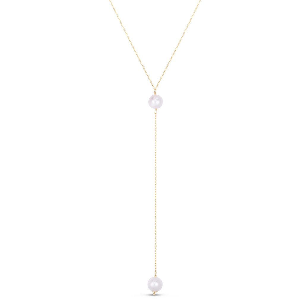 14K Gold and Pearl Lariat Necklace