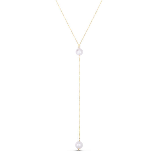 14K Gold and Pearl Lariat Necklace