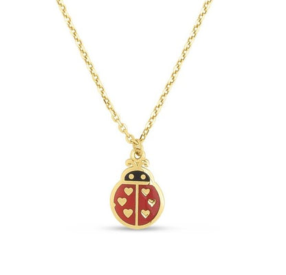 14K Gold Enamel Ladybug Pendant Charm Necklace