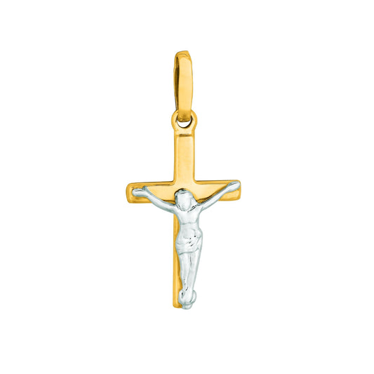 14K Yellow & White Gold Mini Crucifix Cross