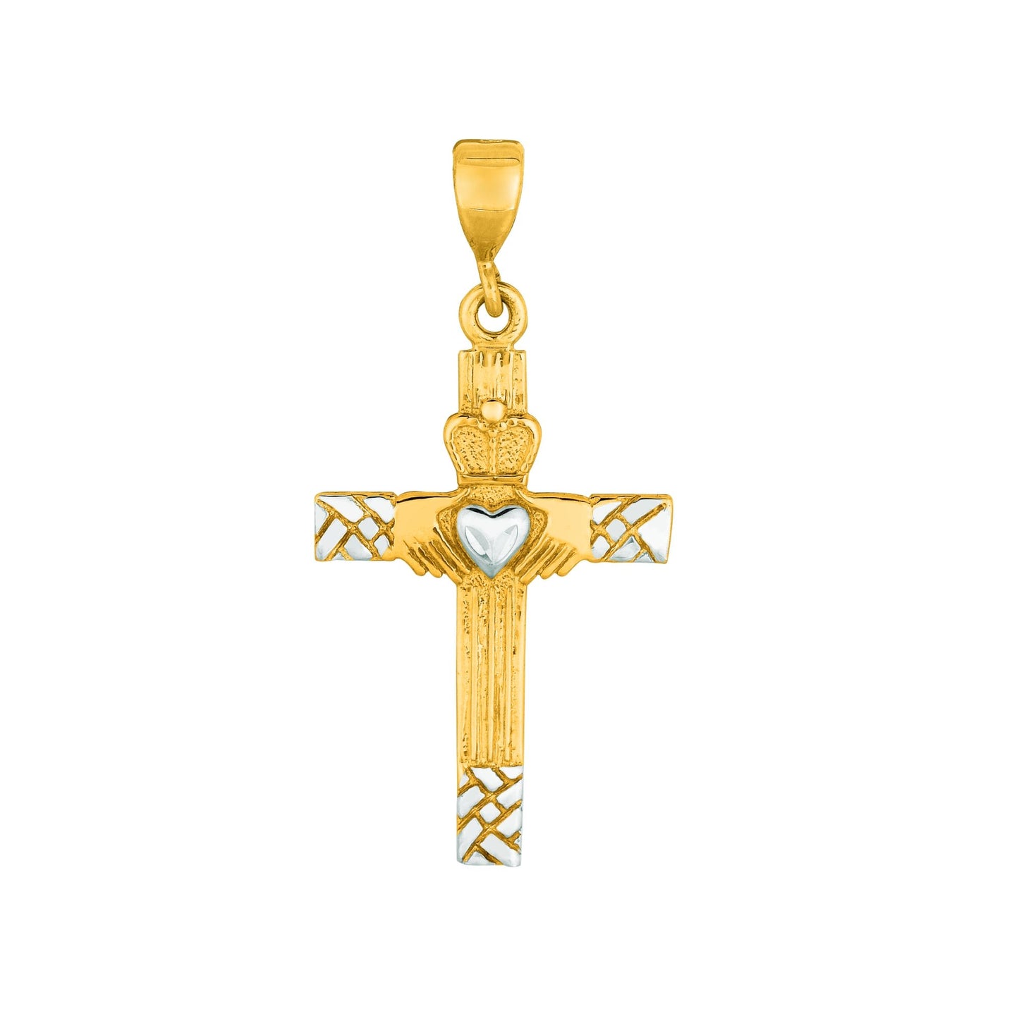 14K Yellow & White Gold Heart Detail Cross