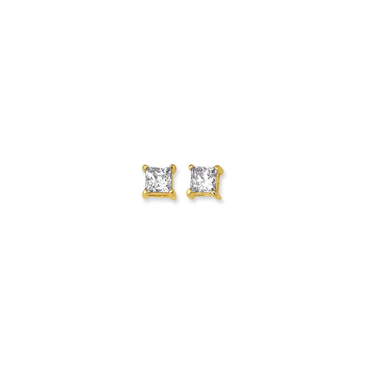 14K Gold and Round or Princess Cut Cubic Zirconia Stud Earrings | Sterling Silver Available