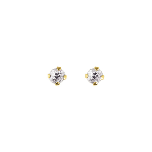 14K Gold Round CZ Stud Earring