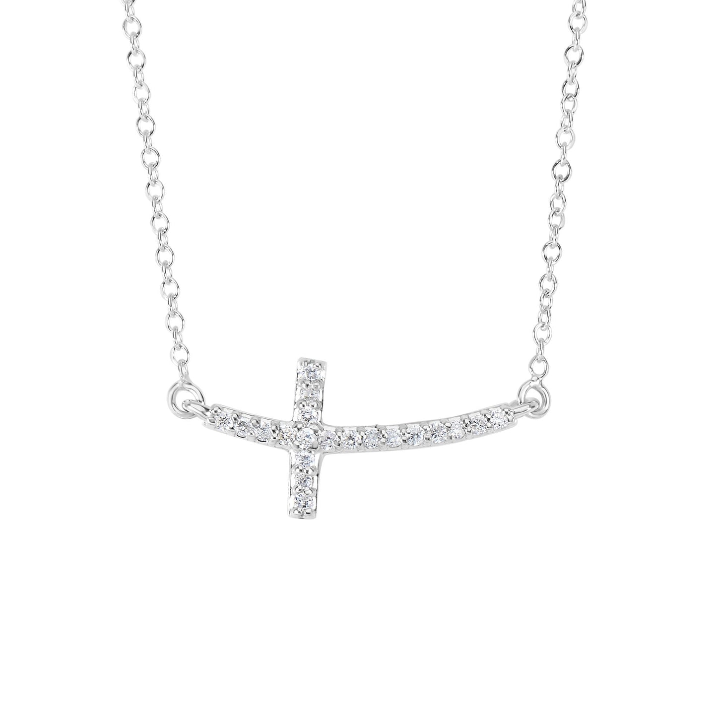 14K Gold Diamond Curved Side Cross Necklace