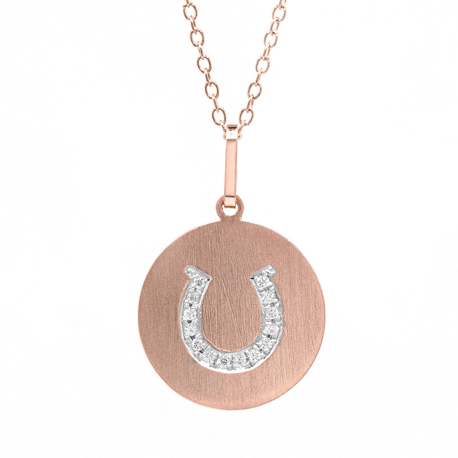 14K Gold Diamond Horseshoe Disc Charm Pendant - Monograms NYC