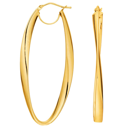 14K Gold Twisted Oval Hinged Hoop Earring